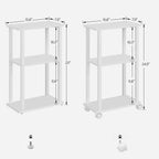 TUTOTAK Small Side Table, Narrow End Table, Bedside Table, Set of 2, Couch Side Table with Wheels for Living Room or Bedroom, White TB01BW0612