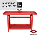 AFF 3990 Heavy-Duty Workbench, 61"" x 25"", 1,300 lb Capacity, Red