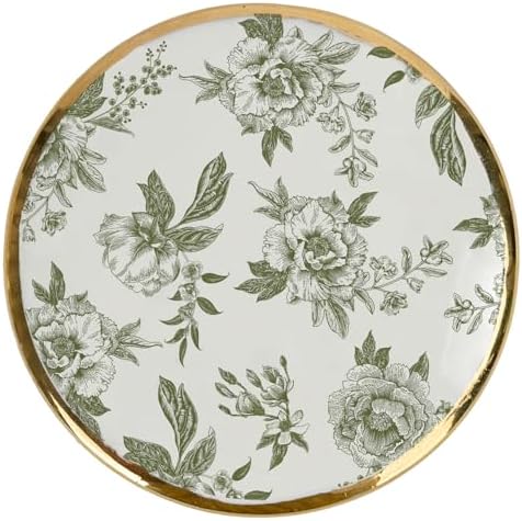 Sweet Water Decor Green Delft Round Trinket Box, Jewelry Storage for Bathroom Counter or Nightstand, Ring Holder for Bridal Shower, Wedding, or Home, Elegant Jewelry Holder & Organizer for Women