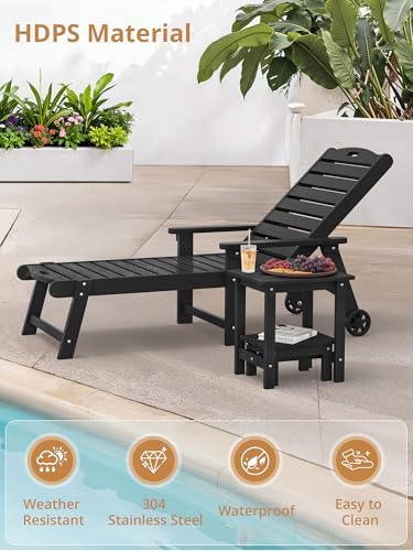 LUE BONA Small Outdoor Side Table with Removable Footstool for Patio, Black