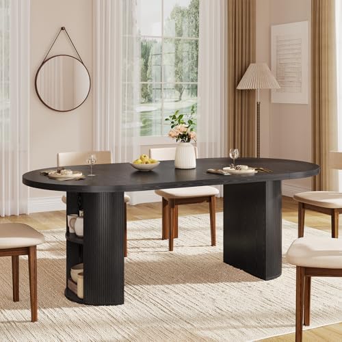 ONBRILL 41-78 Inch Extendable Dining Table for 4-8, Storage Shelf, Black