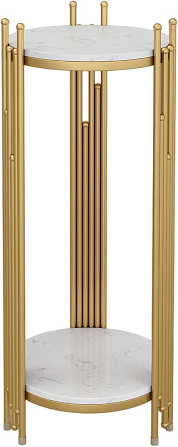 ELEFOCUS 2 Tier Marble Look Telephone Table Tall Slim Plant Stand & Round...
