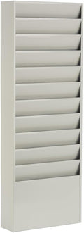 Displays2go Office File Folder Wall Rack, 11 Tiered Pockets, Medical Chart Folders (Putty/Powder Coated Steel)