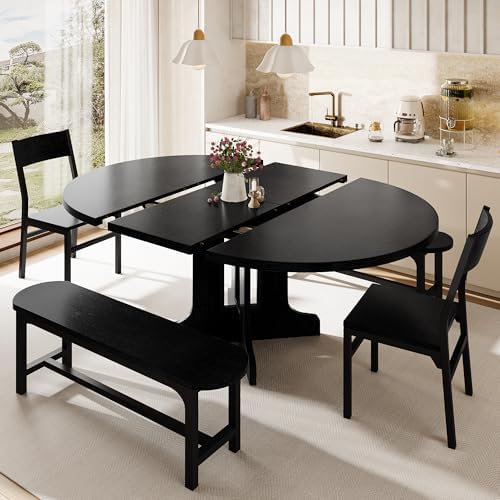iPormis 5-Piece 59" Extendable Dining Table Set for 4, Chairs/Benches,Black