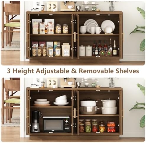 HOKYHOKY 59" Rattan Sideboard Buffet Cabinet with Storage, 4 Arched Doors