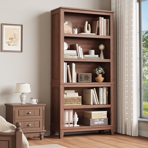 71" Farmhouse Bookcase, 5-Tier Tall Bookshelf with Adjustable Shelves