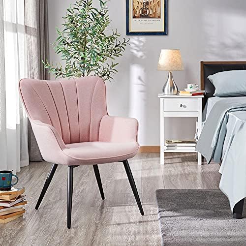 Yaheetech Accent Chair, Upholstered Armchair with Metal Legs, Pink | Linen Fa...