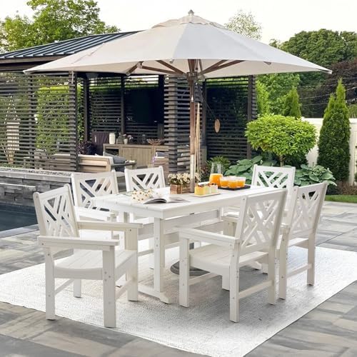 7 Piece HDPE Outdoor Dining Set for 6, Patio Dining Furniture Set with Umberl...