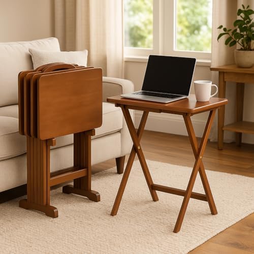 Ergode Folding TV Tray Set of 5 - Durable Small Folding Tables, X-Frame Desig...