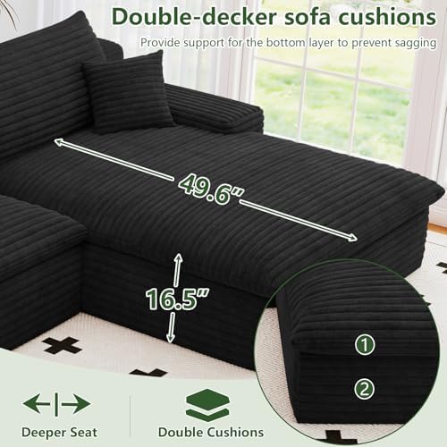 107" Cloud Couch Modular Sectional Sofa for Living Room, U-Shape Couch w...