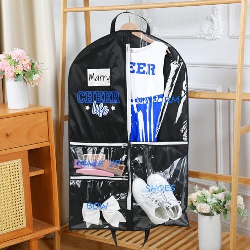 40" Cheer Uniform Garment Bag Cheerleading, Black,Blue | Waterproof Hanging Storage, 5 Pockets to Organize Accessories, Side Zip Travel Bag,Cheer Mom Gift ,Cheer Competitions