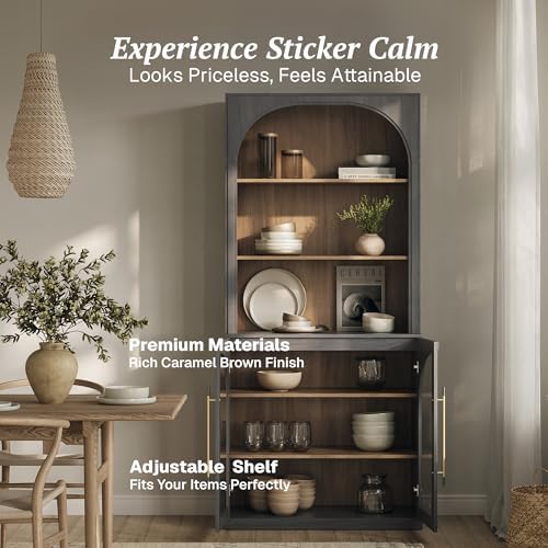 BELLEZE Glass Display Curio Cabinet, 72" Tall Modern Wood 6-Tier Shelf S...
