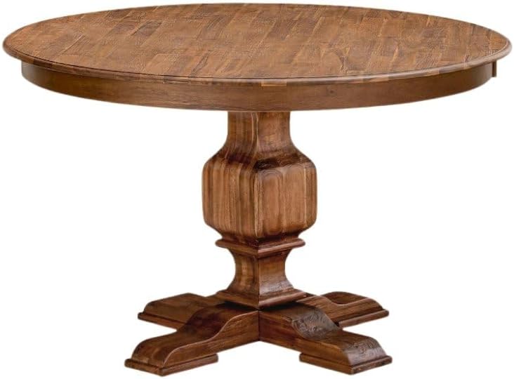 Furnifact Round Dining Table, Sandblasting Antique Walnut Wood Pedestal Table...