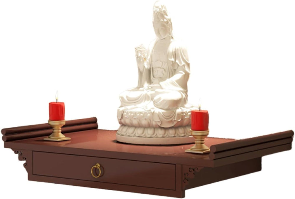 Wall-Mounted Shrine Altar, Prayer Meditation Table with Retractable Pull Plat...