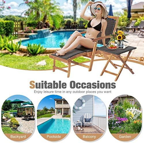 RELAX4LIFE Patio Lounge Chair Set - Outdoor Acacia Wood Chaise Lounge w/Side ...