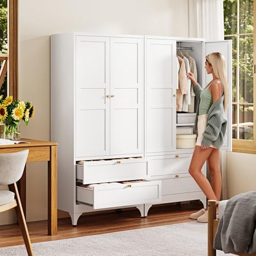 Letaya Metal Armoire Wardrobe Closet with Drawers,Clothing Storage Cabinet wi...