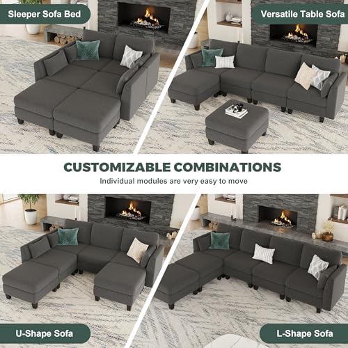 Modular Sectional Sofa 6 Seaters Modular Sleeper Sofa Couch | Comfy Sectional...