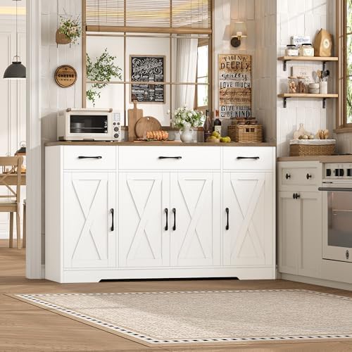 HOSTACK Kitchen Buffet Sideboard Storage Cabinet, Coffee Bar Cabinet, White