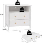 27 Inch Wide Night Stand, Large Wood Night Stand Set 2 with 2 Drawers, LED Nightstand with Charging Station and Adjustable Drawer, Bedside Table for Living Room/Bedroom/Study/Office, White.