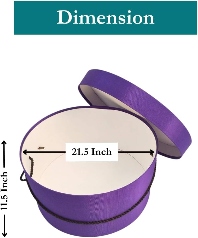 Sarah's Hat Boxes Classic Dark Purple Hat Box – 21.5" x 11.5" (Dia. x Ht.) Handmade in USA – Odorless Non-Toxic Adhesive, Cording Handle – Premium Storage for Hats & Accessories