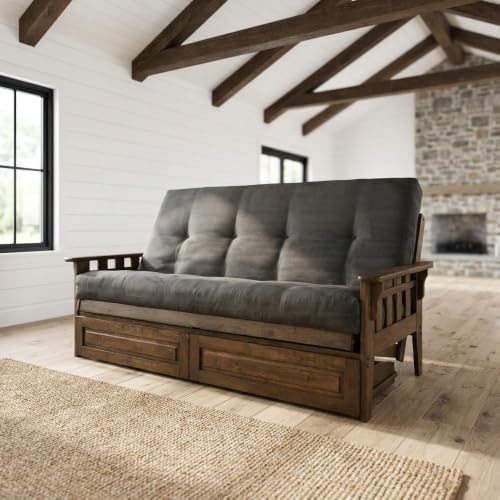 Kodiak Furniture Tucson Full Futon Set in Rustic Walnut Finish with Storage D...
