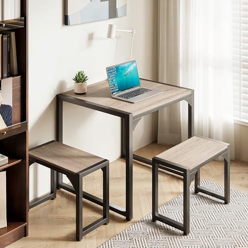 Gizoon Square Dining Table Set for 2, Kitchen Table with 2 Benches Grey