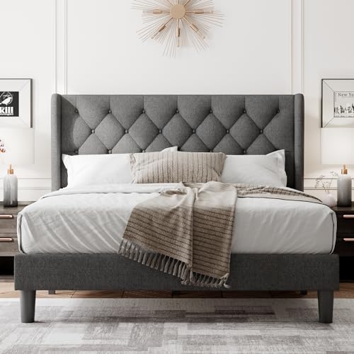 Feonase Full Size Bed Frame with Upholstered Wingback Headboard, Platform Bed...