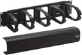 ICC 2U Ring Cable Manager Panel with Cover, Plastic with Metal Back Frame, 4" D-Rings, Horizontal Cable Management, Rackmount for 19” Network Racks, Black, Single Pack