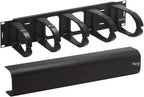 ICC 2U Ring Cable Manager Panel with Cover, Plastic with Metal Back Frame, 4" D-Rings, Horizontal Cable Management, Rackmount for 19” Network Racks, Black, Single Pack