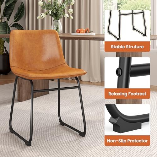 REONEY Dining Chairs Set of 6, 18" PU Leather Dinner Chairs, Brown