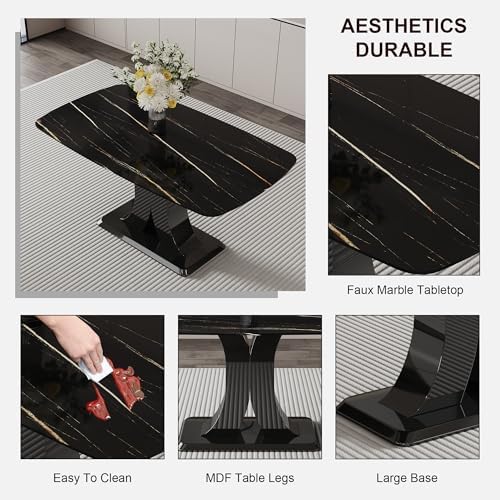 Modern Dining Table Set for 6, Faux Marble Kitchen Table Chairs Set, 63"...