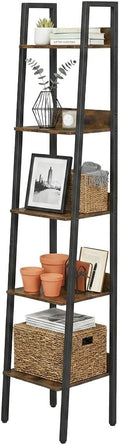 5-Tier Narrow Ladder Bookcase, Metal Frame Freestanding Storage Shelf