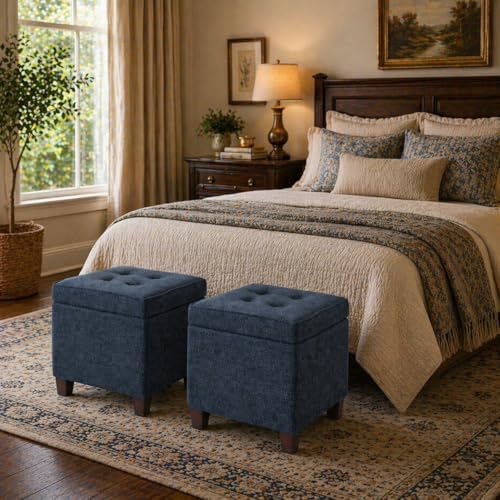 Homepop Square Tufted Storage Ottoman - Dusty Navy