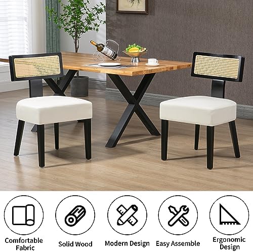 ZJhome Rattan Dining Chairs Set of 4, Mid-Century Modern Fabric Upholstered D...