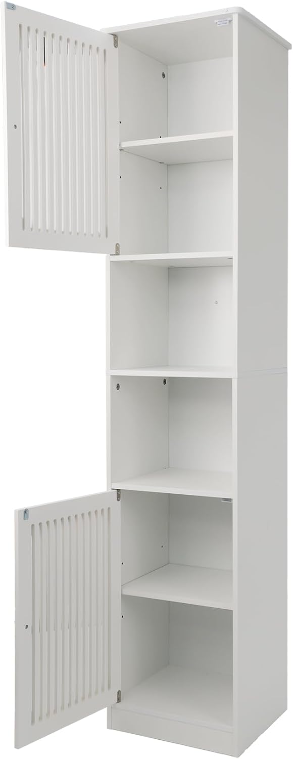 64" Tall Bathroom Cabinet, White Floor Standing Storage | Narrow unit wi...