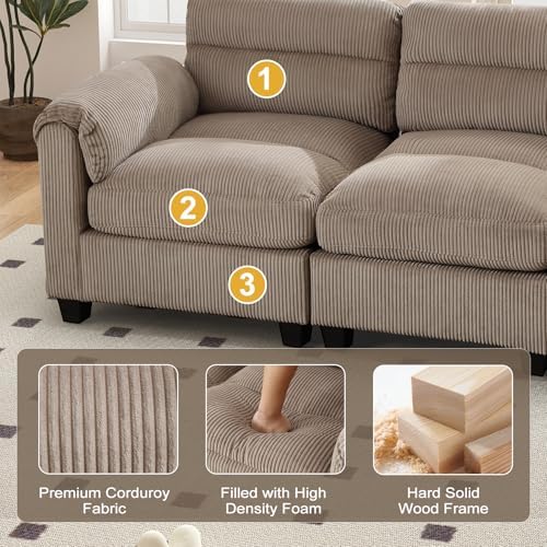 HAOMARKETS Corduroy Sofa Set, Upholstered Ottoman Footrest, Modern Living Roo...