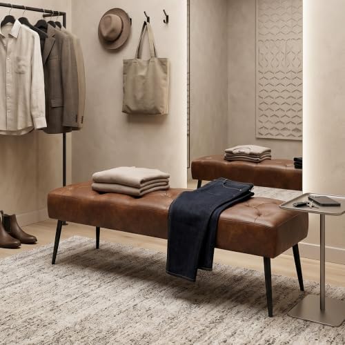 DUHOME Button-Tufted Ottoman Bench, Upholstered Bedroom Benches Leather Footr...