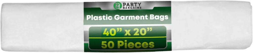 PARTY BARGAINS 40 x 20 Inch Disposable Clear Garment Bags, 50 Pack – Heavy-Duty Plastic Clothes Covers for Suits Dresses Coats, Closet & Travel