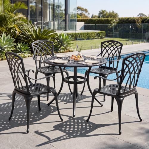 NUU GARDEN 5-Piece Outdoor Dining Set, 33" Cast Aluminum Dining Table wi...