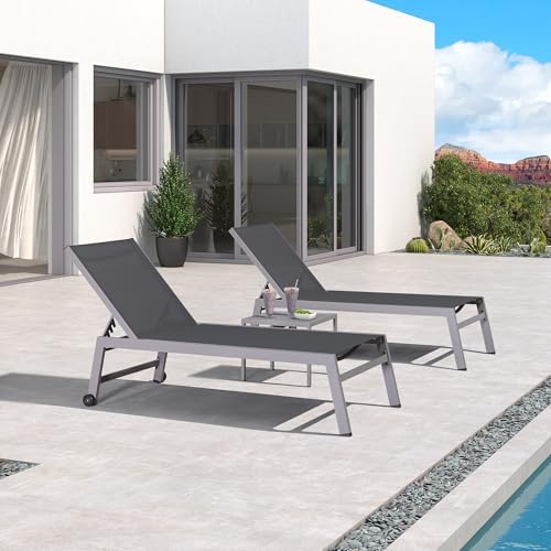 PURPLE LEAF Patio Chaise Lounge Set for 2, Oversize Seat, Grey | Reinforced a...
