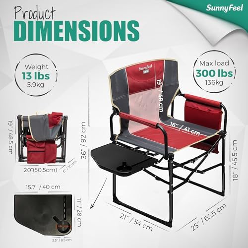 SUNNYFEEL Oversized Camping Chair Portable Directors Chairs with Side Table |...
