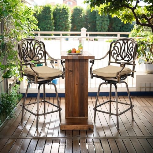 VINGLI Outdoor Swivel Bar Stools Set of 2, Cast Aluminum Patio Bar Height Cha...