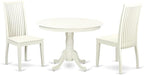 East West Furniture HLIP3-LWH-W 3 Piece Kitchen Table Set for Small Spaces Contains a Round Dining Room Table with Pedestal and 2 Solid Wood Seat Chairs, 42x42 Inch, Linen White
