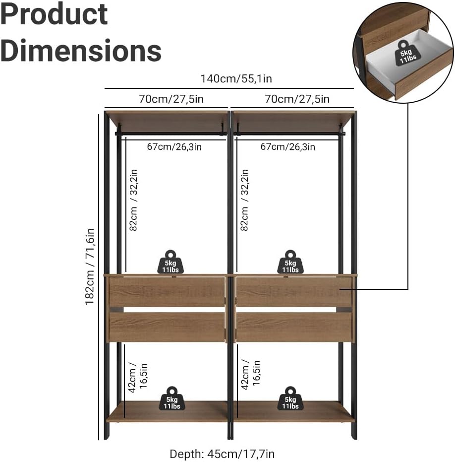 Madesa Kitchen Pantry Storage Rack with 4 Drawers 4 Shelves and 2 Hanging Rod...