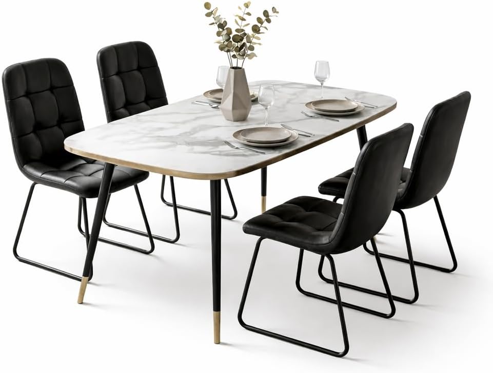 HIPIHOM 47''Dining Table Set for 4,Modern Wood Dining Table,Leather D...