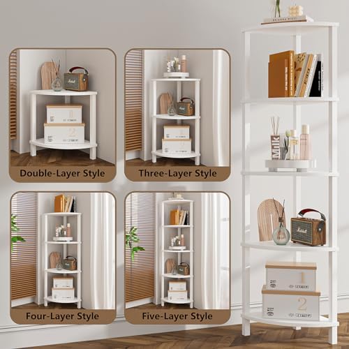VIMBER Corner Shelf, 5-Tier Corner Bookshelf, Industrial Corner Ladder Shelf,...