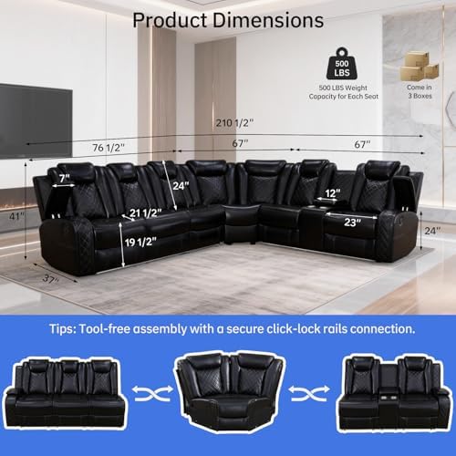 Power Recliner Sofa Set, Living Room Furniture Sets, Leather Sectional Sofa S...