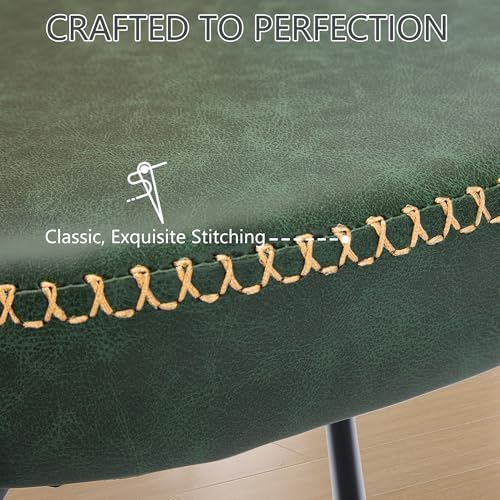 Rattan Dining Chairs Set of 4, Green Leather Upholstered Dining Chairs with R...