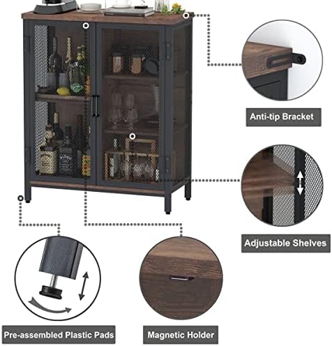 BON AUGURE Small Coffee Bar Cabinet, Liquor Storage, Rustic Oak, 2-Doors