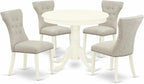 East West Furniture ANGA5-LWH-35 5 Piece Dining Table Set for 4 Includes a Round Kitchen Table with Pedestal and 4 Doeskin Linen Fabric Upholstered Parson Chairs, 36x36 Inch, Linen White